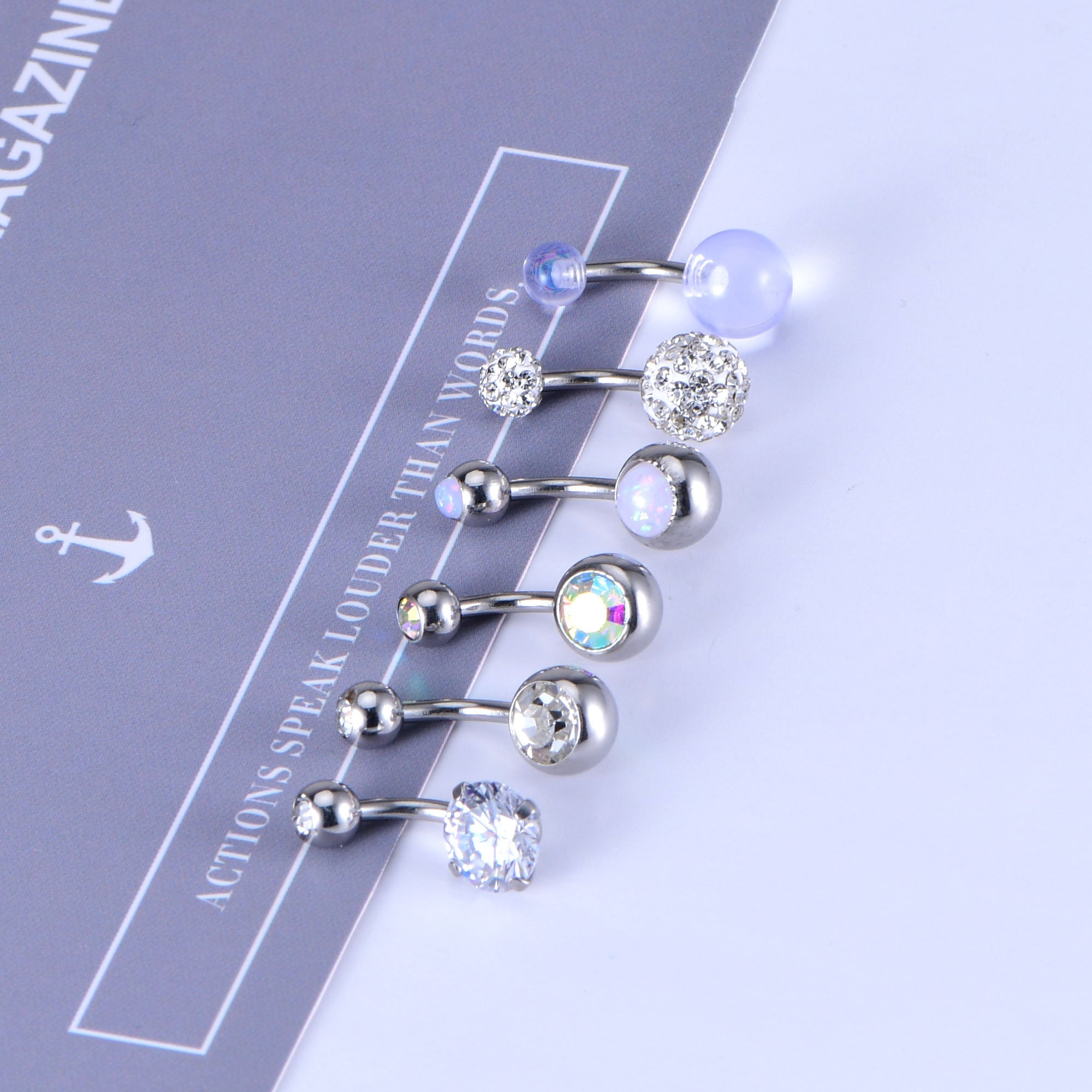 6 Pcs 14G Surgical Steel Belly Button Rings Navel Rings Opal Etsy