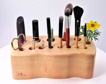 Cosmetic stand, make-up organizer, bathroom organizer, pen holder, scissors stand, desk organizer, brush holder with vase, high mountain larch
