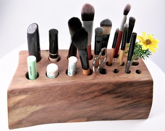Cosmetic stand, makeup organizer, bathroom organizer, pen holder, scissor stand, desk organizer, brush holder, decoration, walnut