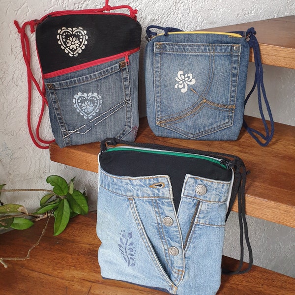 Umhänge- Tasche aus Jeansstoff- zero waste, Recycling, Upcycling