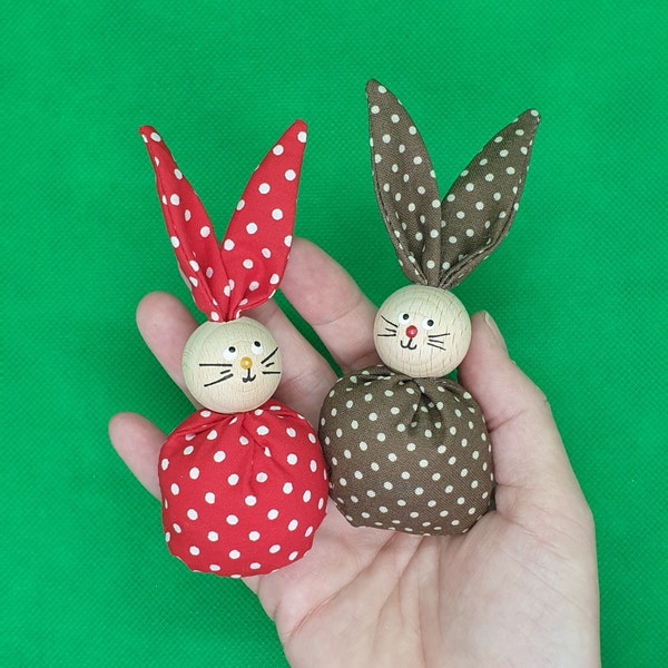 Set of 2 Easter bunnies/Easter bunnies 11 cm with wooden ball head