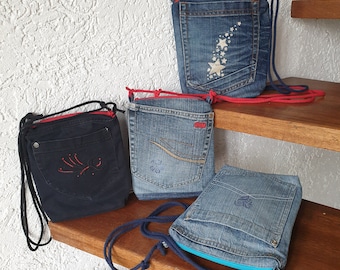 Crossbody- Handytasche- kleine Umhänge- Tasche aus Jeansstoff- zero waste, Recycling, Upcycling