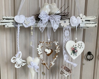 Shabby Romantik Deko Fensterhänger Astbündel Porzellan Vogel Pärchen