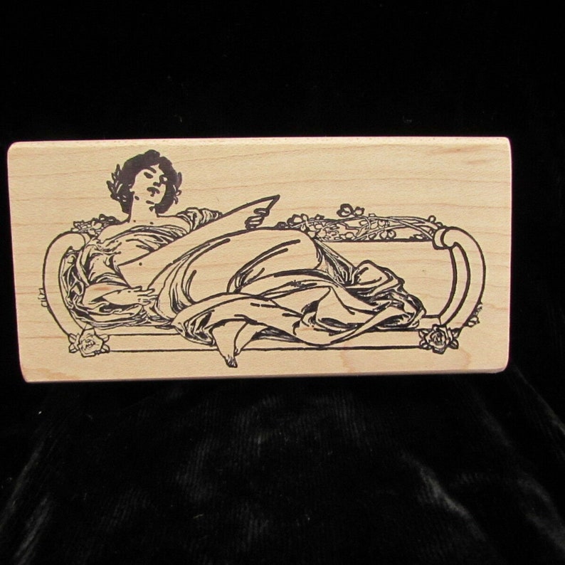 Magenta Canada Art Nouveau Reclining Beauty Lady Fainting Couch Rubber Stamp