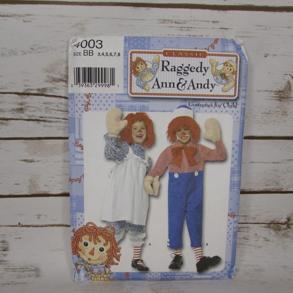 Clásico Raggedy Ann Andy Niño Traje Tamaño 3 4 5 6 7 8 Simplicidad 4003 Patrón de costura sin cortar