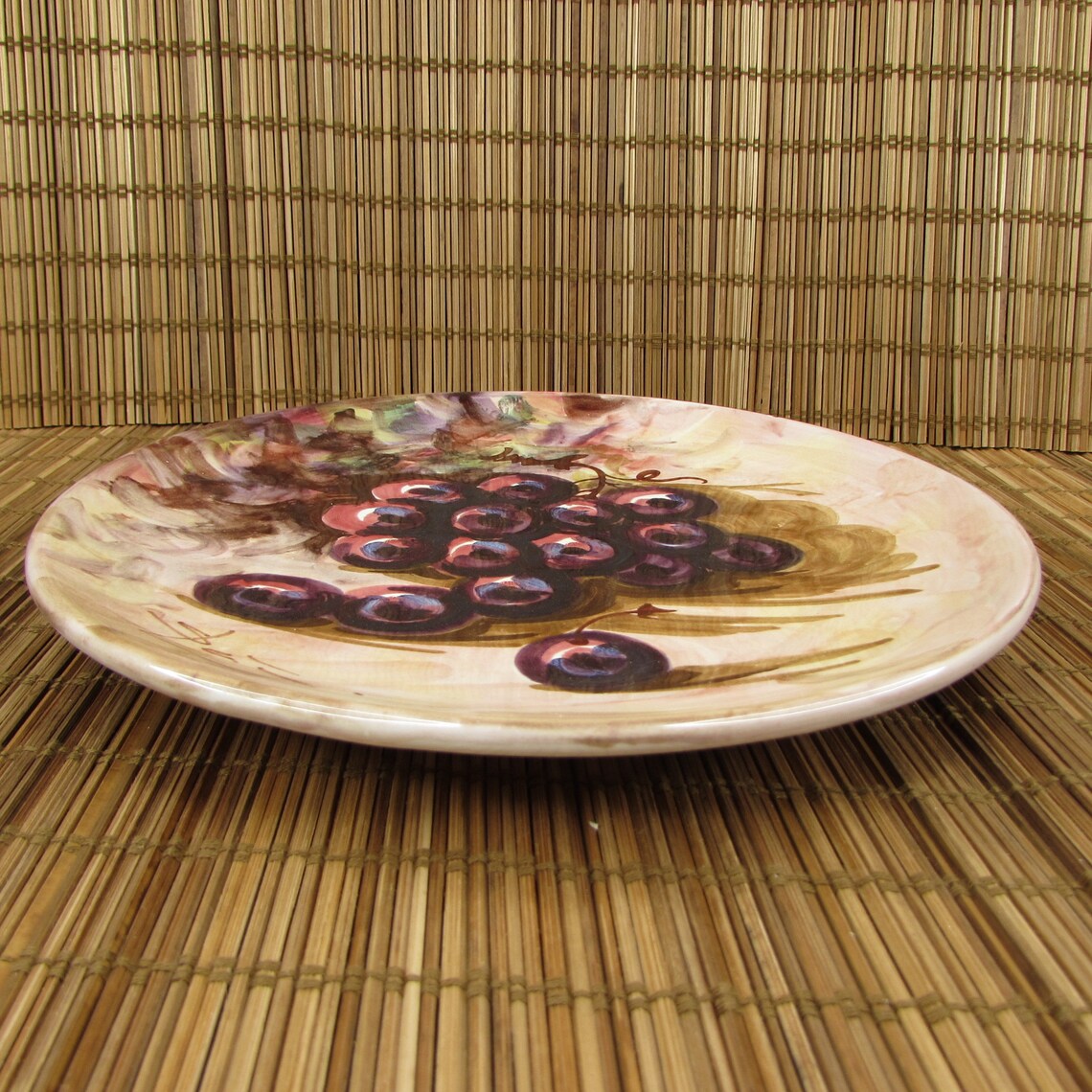 Vintage Peasant Village Italian Pottery Hand Painted Fruit Grapes 8.25 ...