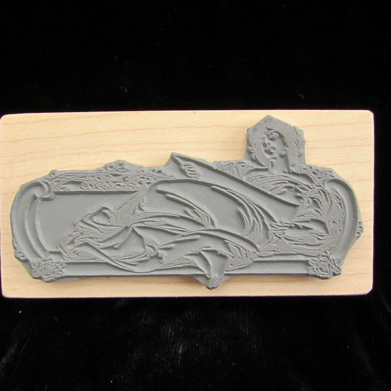 Magenta Canada Art Nouveau Reclining Beauty Lady Fainting Couch Rubber Stamp