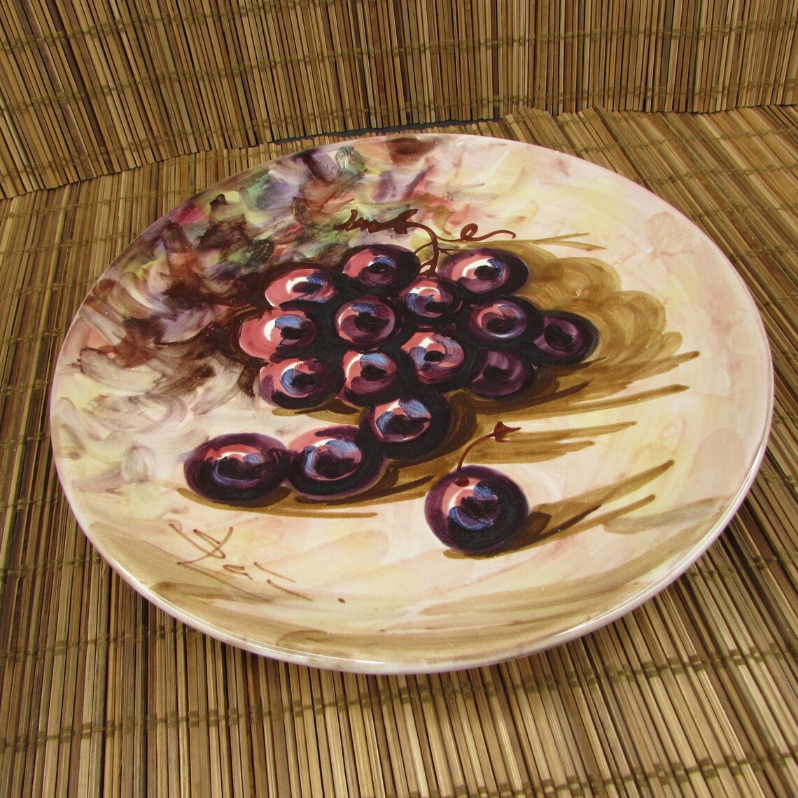 Vintage Peasant Village Italian Pottery Hand Painted Fruit Grapes 8.25 ...