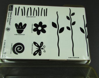 Stampin Up Definitely Decorative Gladsome Garden 6 Rubber Stamps Flowers Butterfly