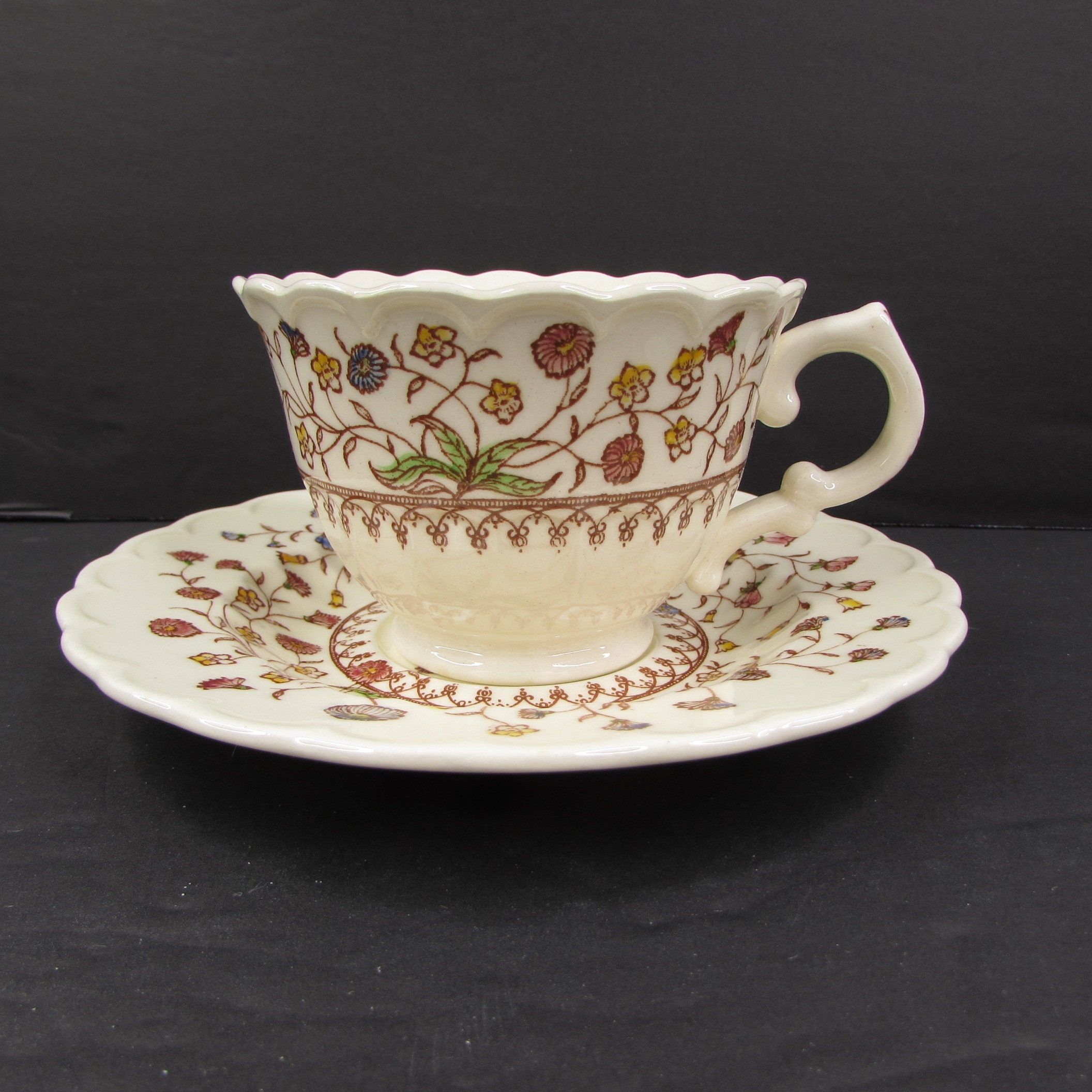 Vintage Vernon Kilns Desert Bloom Footed Tea Cup and Saucer Etsy