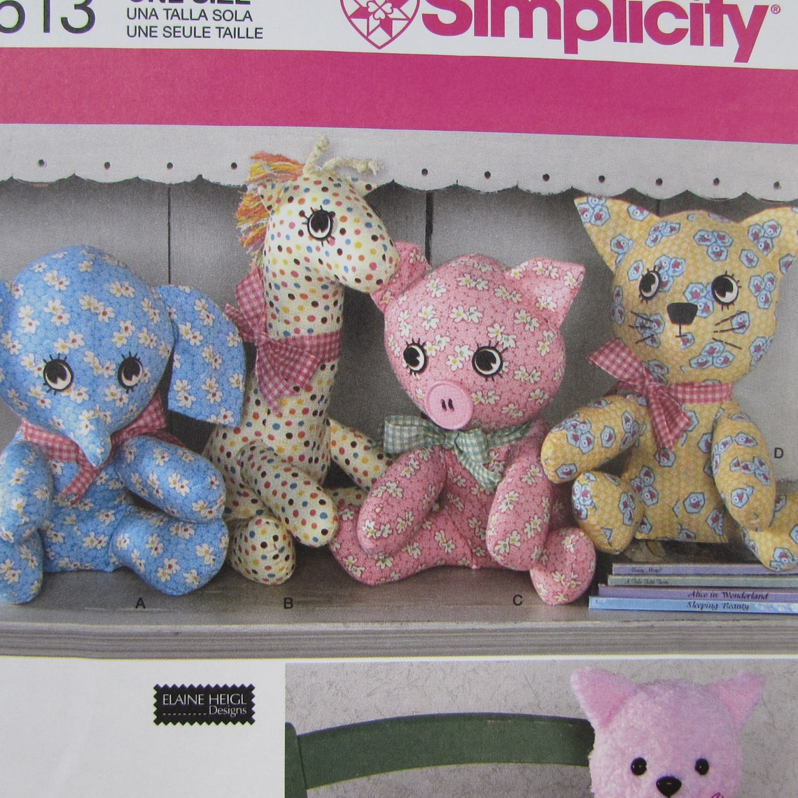 Two Pattern Piece Stuffed Animals Simplicity 2613 Elaine Heigl | Etsy