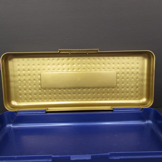 Spacemaker Vintage 90s Long Pencil School Box Gold Blue Art Craft