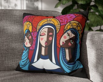 Sisterhood of the Covered Head Faux Suede Pillowcase, original art printed on high quality home decor.