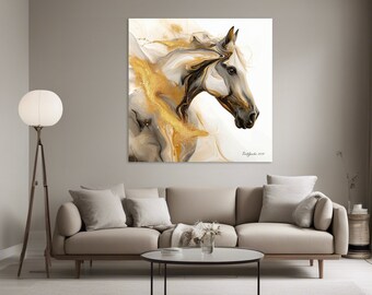 Equine Elegance Canvas Gallery Wrap, arte originale del cavallo stampata su decorazioni per la casa di alta qualità. Ottimo regalo per gli amanti dei cavalli.