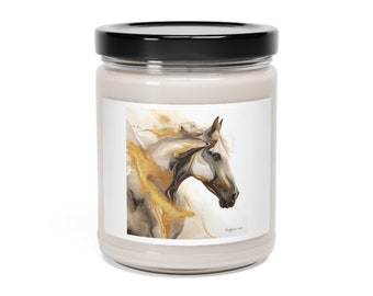 Scented Soy Candle, Equine Elegance original horse art printed on high quality home decor. Great gift for horse lovers.