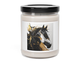 Horse theme Scented Soy Candle, Stallion Serenade original horse art printed on high quality home decor. Great as a gift for horse lovers.