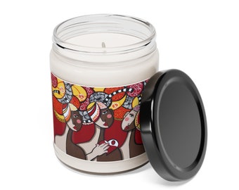 Me Too Scented Soy Candle, originele hondenkunst gedrukt op hoogwaardig interieur.