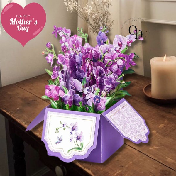 Floral Box 3D Pop-up, 3D Petunia Flowers Card - Pop Up Floral Thank You Card - Birthday Card - Good Luck Card