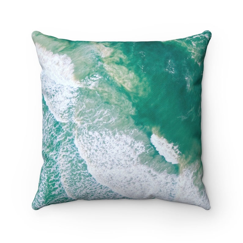Spun Polyester Square Pillow Aerial Sea Foam