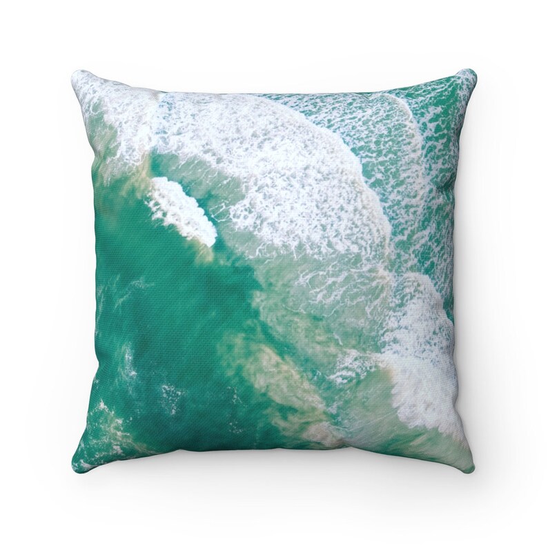 Spun Polyester Square Pillow Aerial Sea Foam