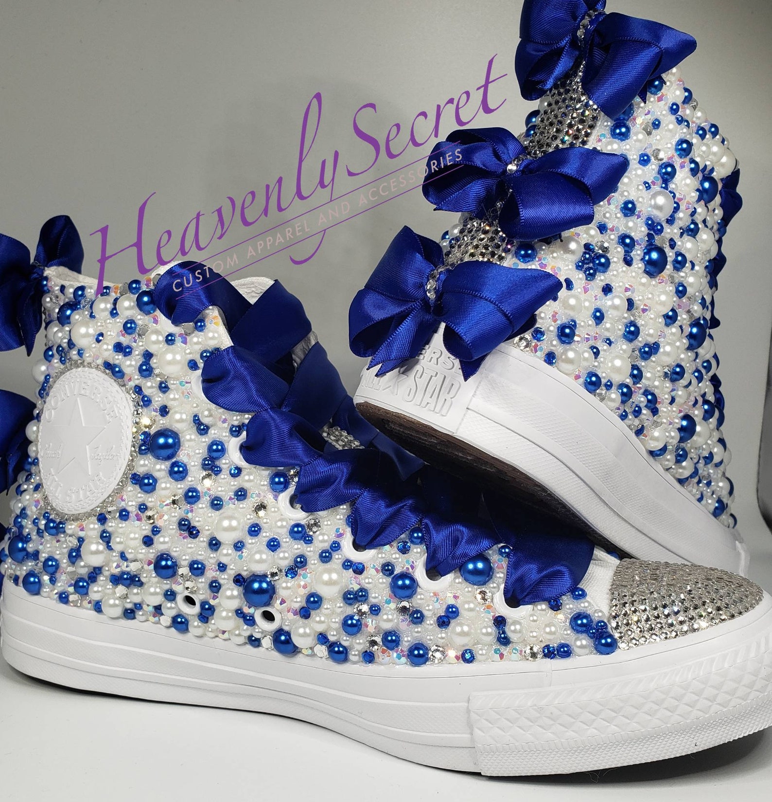 Custom Blinged Royal Blue HIgh Top Converse Handmade 3 Bow Etsy
