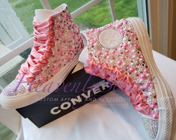 blinged out white converse