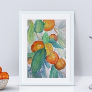 Stampa di cachi maturi. Dipinto di cachi maturi. Arte murale da cucina. Stampa di un albero di mele del Paradiso di un acquerello originale. Arte da giardino. Stampa di frutta