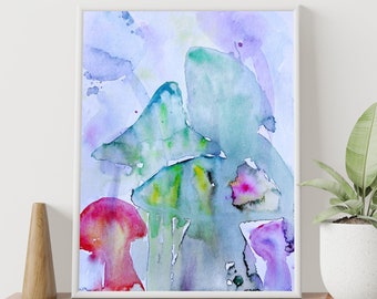 Mushroom Print. Abstract Mushrooms Poster. Psychedelic Mushroom Art. Mushroom Wall Art. Magic Mushrooms Art. Fairy Tail Mushrooms Wall Decor