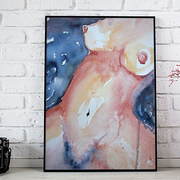 Sexy Naked Woman Print of Original Watercolor Painting. Erotic Wall Decor. Naked Art. Sexy Poster. Women Sexy Bodies. Nude Print. Nude Woman