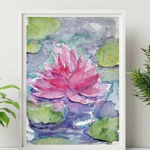 Lotus Watercolor Painting: Floral Garden Art Print