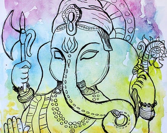 The Hindu God Ganesh Print of Original Watercolor. Lord Ganesha. Spiritual Poster. Indian God Art. Shivaratri Art. Yoga Print. Yoga Poster