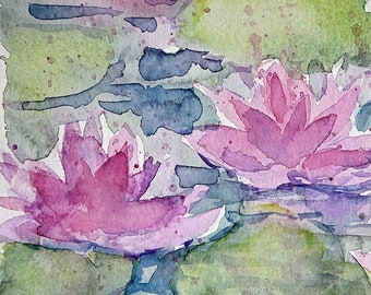 Lotus Painting. Lotus Poster. Zen Art. Water Lily Art. Watercolor Painting. Garden Art Wall Decor. Floral Decoration. Botanical Art Gift