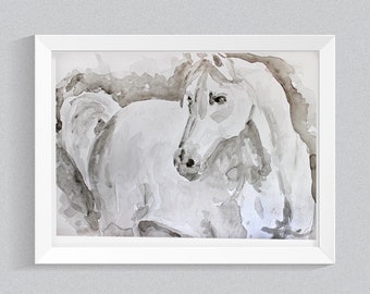 Abstract Horse Print of Original Watercolor. Horse Poster. Mystical Wall Decor. Fairy Tale Watercolor Print. Black and White Printable Art