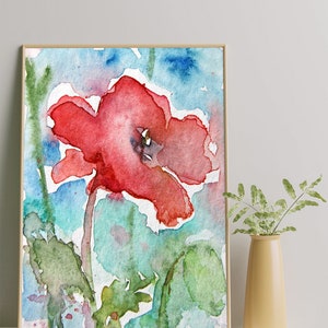 Stampa papavero rosso. Pittura del papavero rosso. Papavero Acquerello. Pittura ad acquerello dei Papi. Decorazione da parete con papaveri. Arte dei Papi. Arte Botanica. Arte del papavero