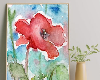 Red Poppy Print. Red Poppy Painting. Poppy Watercolor. Popies Watercolour Painting. Popies Wall Decor. Popies Art. Botanical Art. Poppy Art