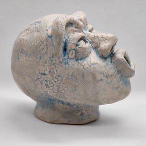 Man Head Sculpture. Crackle & Antique Effects. Ceramic Art. Handmade Ceramic Face. Small Garden Home Decor. Original Unique Pottery Portrait
