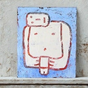 Abstract Figurative Painting. Abstract Man. Primitive Man Naive Art. Original Oil Painting On Canvas. Modern Abstract Wall Art. Abstract Art