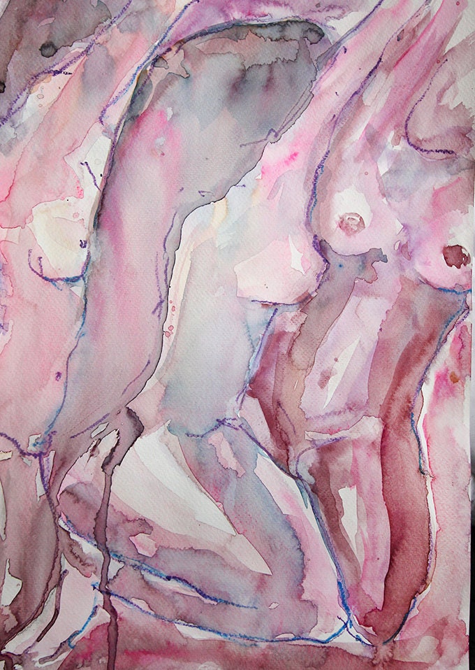 Naked Lesbian Original Watercolor Painting. Erotic Wall Decor. Naked Art. Sexy Gift for her. Sexy Women. Gay Body. Nude Art. Lesbian Gift