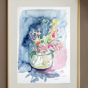 Druck - Wildblumen im Glas. Original Aquarell Malerei Druck. Wilde Blumen Malerei. Küche erfrischen Wandkunst . Blumenkunst