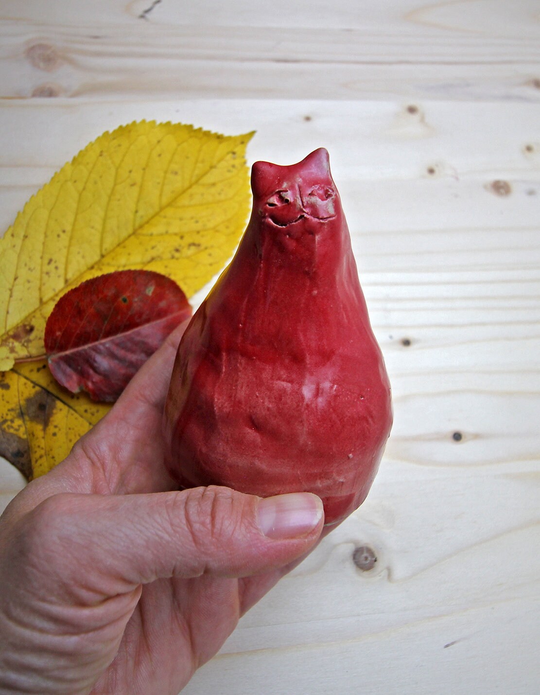Statue Chat En Céramique Rouge - Étirement Décoratif - Vintage