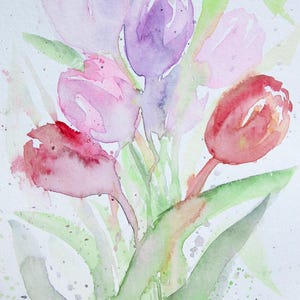 Tulpen Druck. Aquarellmalerei. Tulpen Gemälde. Tulpen-Wand-Dekor. Gartenkunst. Blumen Dekor. Botanisches Geschenk. Geschenk für Mama. Tulpenkunst