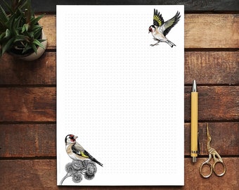 A4 writing pad "Goldfinches" dot grid