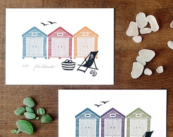 Linoleum print "beach cottage"