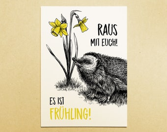 Card A6 "Hedgehogs and Daffodils"