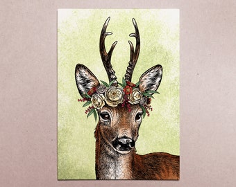 Card A6 "Deer with floral decoration"