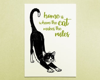 Card A6 with cat motif "Home is where the cat ... "