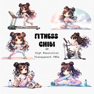 Cute Fitness Chibi Girl Digital Stickers | Goodnotes Sticker | Anime Stickers | Cute Clipart | Kawaii Art | Fitness Designs