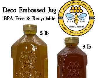 3 lb or 5 lb FL Raw Honey, Deco Embossed Jug, Pure Raw Honey, Honey Gifts, Best Florida Honey, Direct from Beekeeper, Bulk Honey, Natural