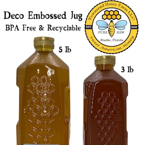 3 lb or 5 lb FL Raw Honey, Deco Embossed Jug, Pure Raw Honey, Honey Gifts, Best Florida Honey, Direct from Beekeeper, Bulk Honey, Natural