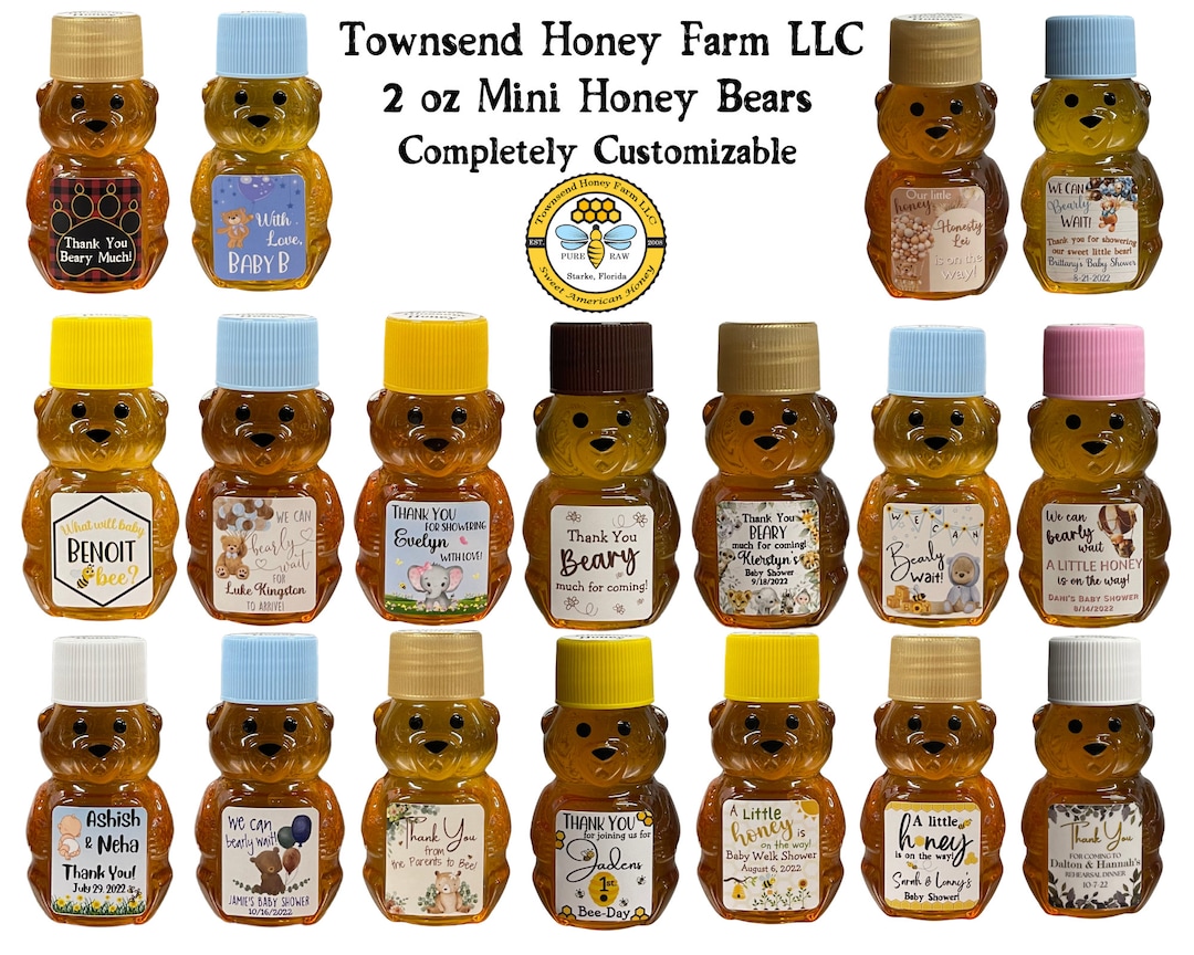 Honey, 15 Mini Honey Bears, Custom Honey Bears, Pure Raw FL Honey